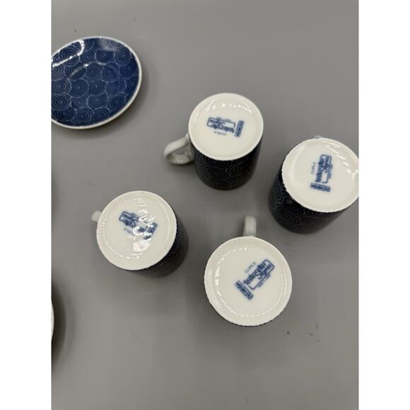 Tastesetter Sigma Blue Swirl Espresso Cups & Saucers Set of 4 Japan Porcelain - Picture 7 of 8